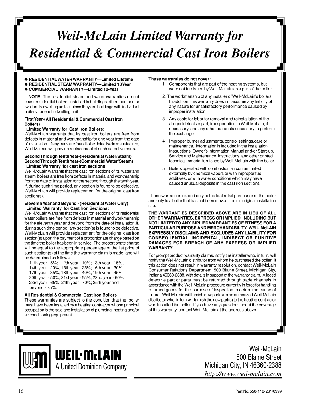 Weil-McLain GOLD CGs manual Weil-McLain Blaine Street Michigan City 