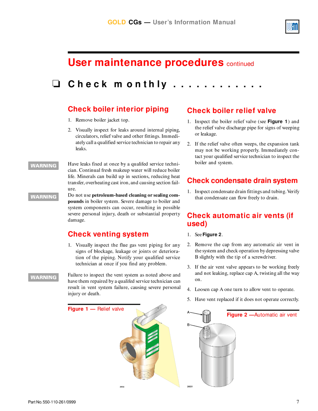 Weil-McLain GOLD CGs manual Check monthly 