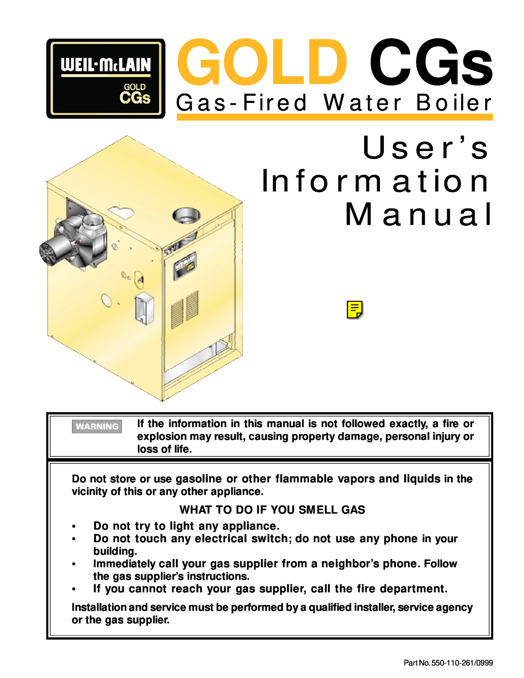 Weil-McLain GOLD CGs manual User’s Information Manual, Gas-FiredWater Boiler 