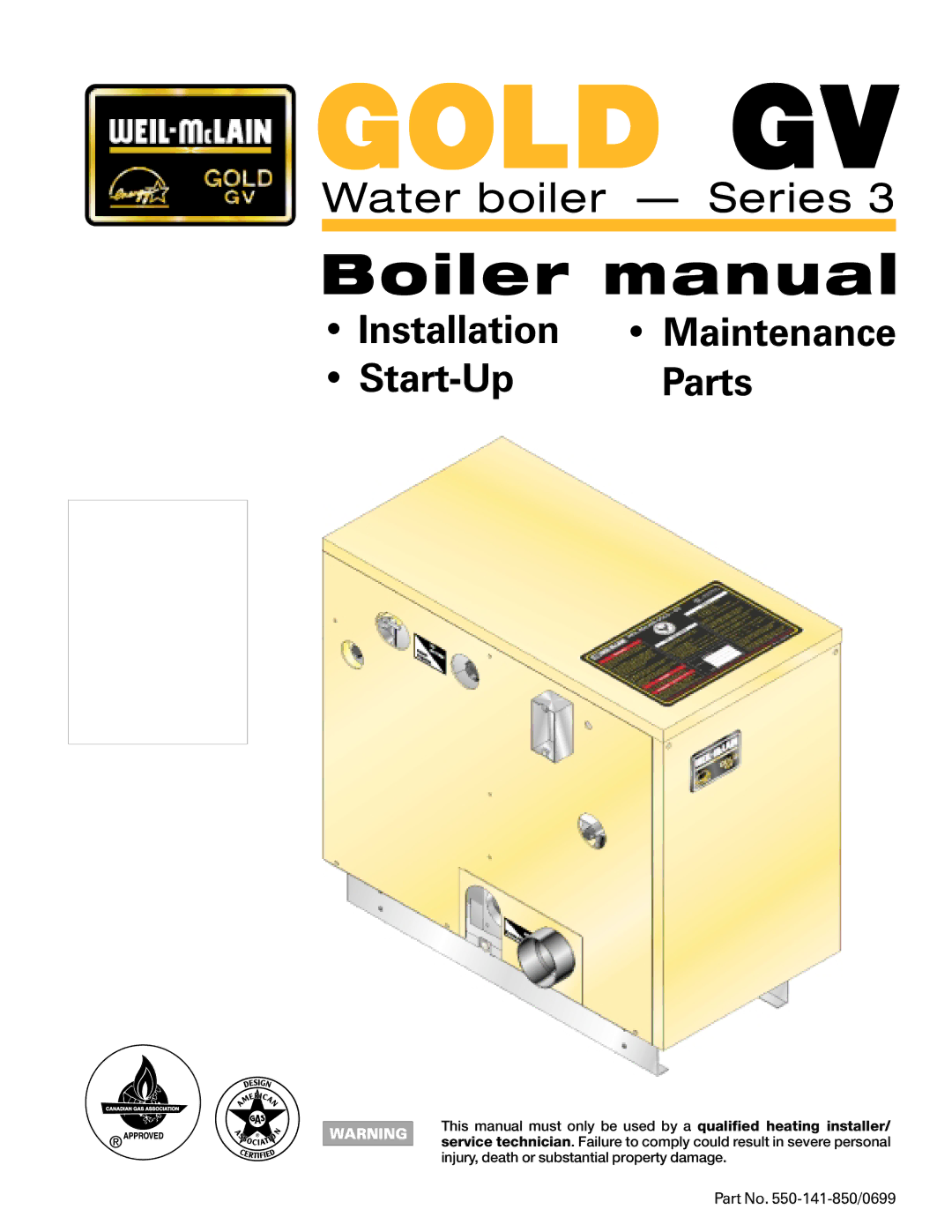 Weil-McLain 550-141-850/0599, GOLD DV WATER BOILER manual Gold GV 