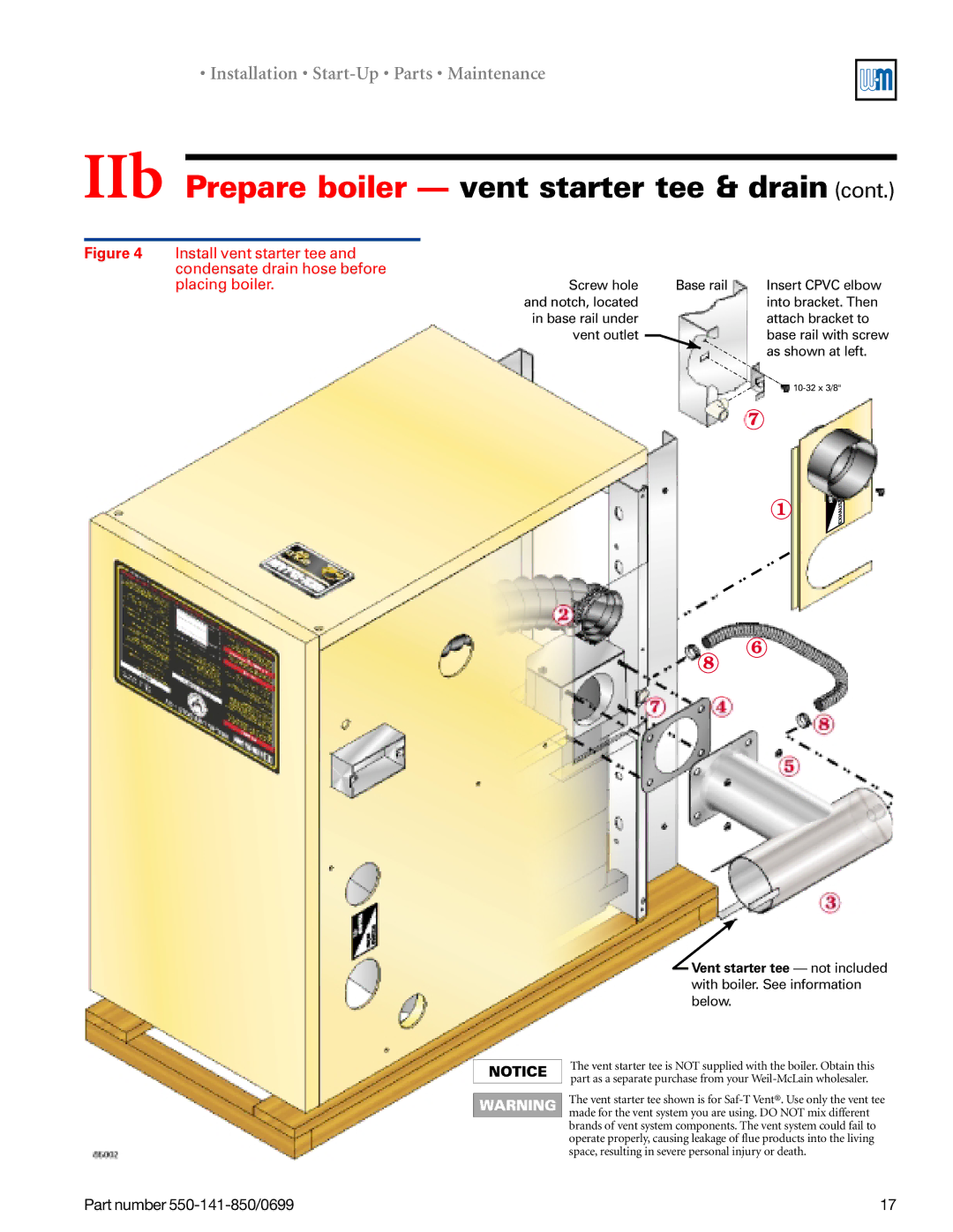 Weil-McLain 550-141-850/0599, GOLD DV WATER BOILER manual Screw hole Base rail Insert Cpvc elbow 
