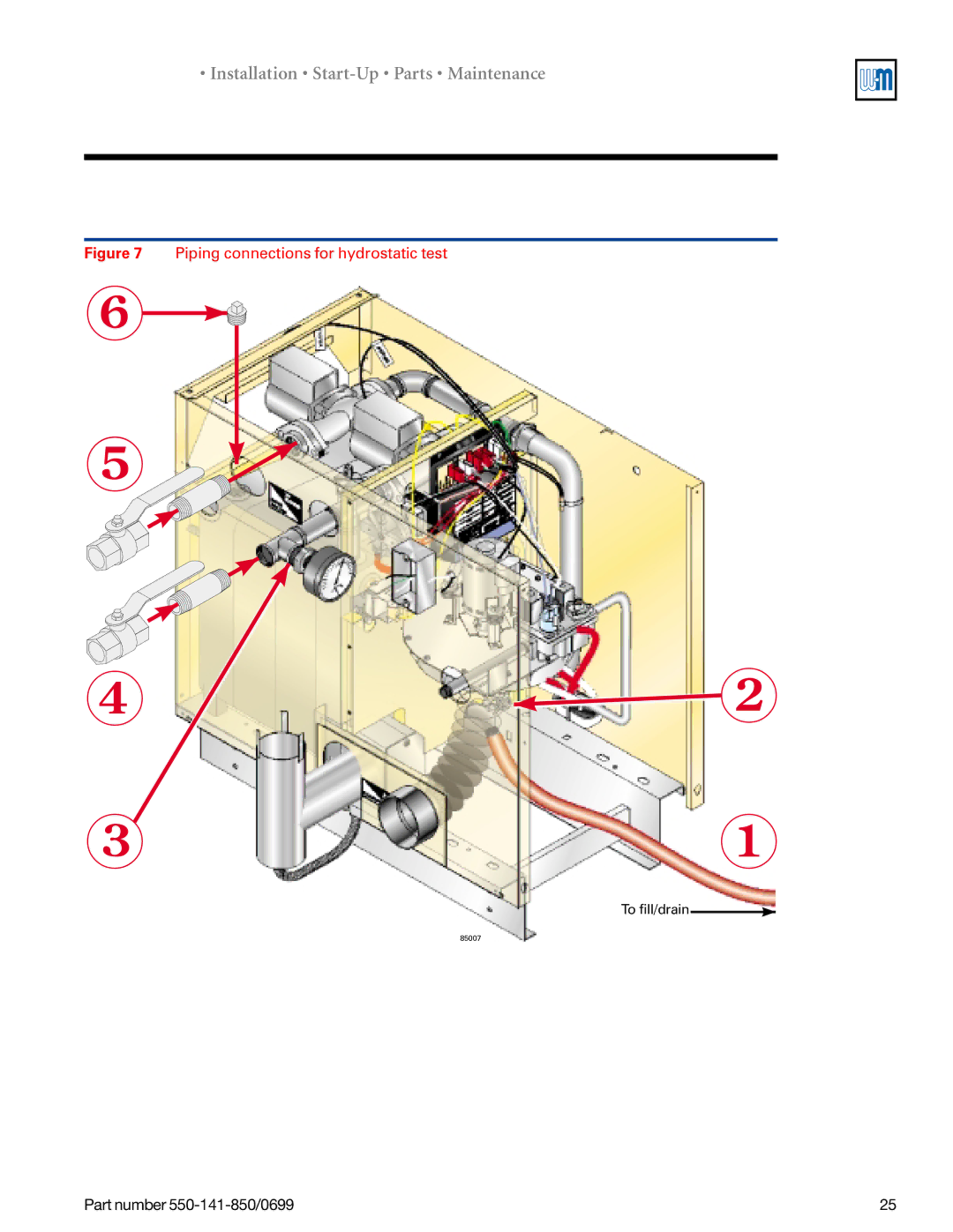 Weil-McLain 550-141-850/0599, GOLD DV WATER BOILER manual Piping connections for hydrostatic test 