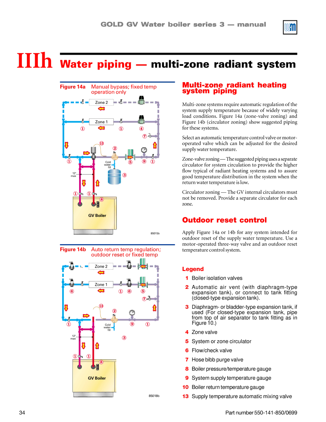 Weil-McLain GOLD DV WATER BOILER IIIh Water piping multi-zone radiant system, Multi-zone radiant heating system piping 