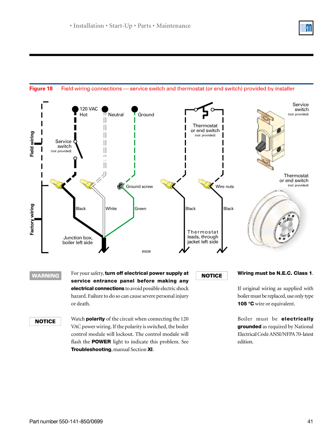 Weil-McLain 550-141-850/0599, GOLD DV WATER BOILER manual Field wiring Factory wiring 