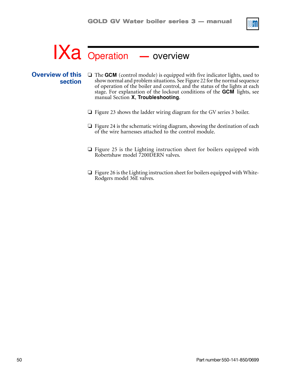 Weil-McLain GOLD DV WATER BOILER manual IXa Operation overview, Shows the ladder wiring diagram for the GV series 3 boiler 