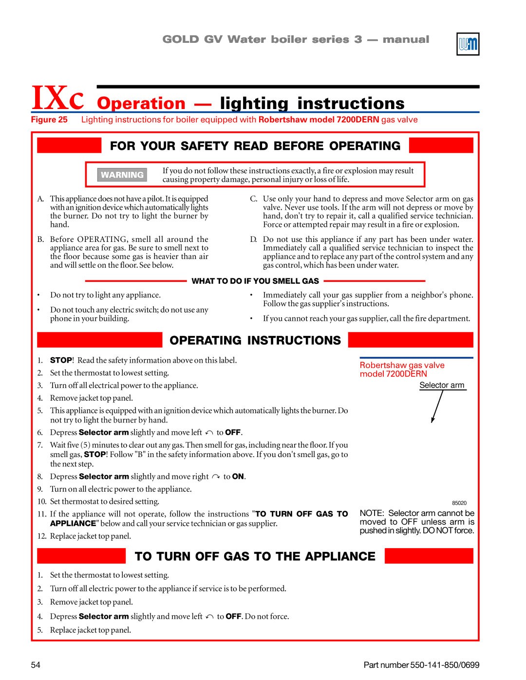 Weil-McLain GOLD DV WATER BOILER manual IXc Operation lighting instructions, For Your Safety Read Before Operating 