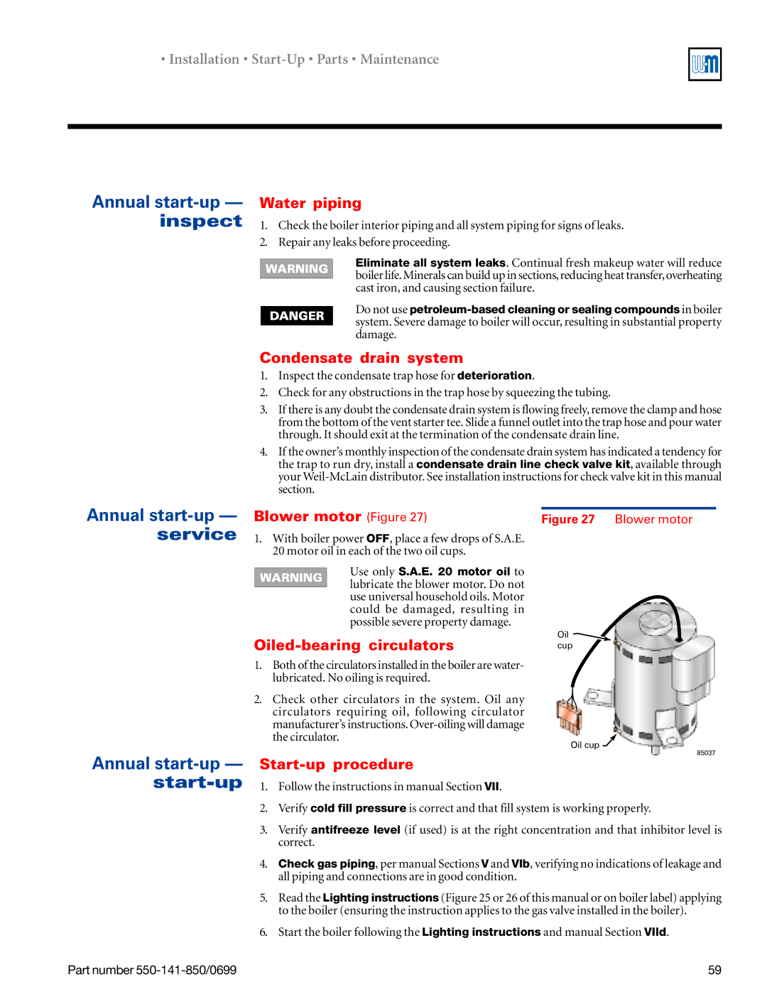 Weil-McLain 550-141-850/0599, GOLD DV WATER BOILER manual Start-up 