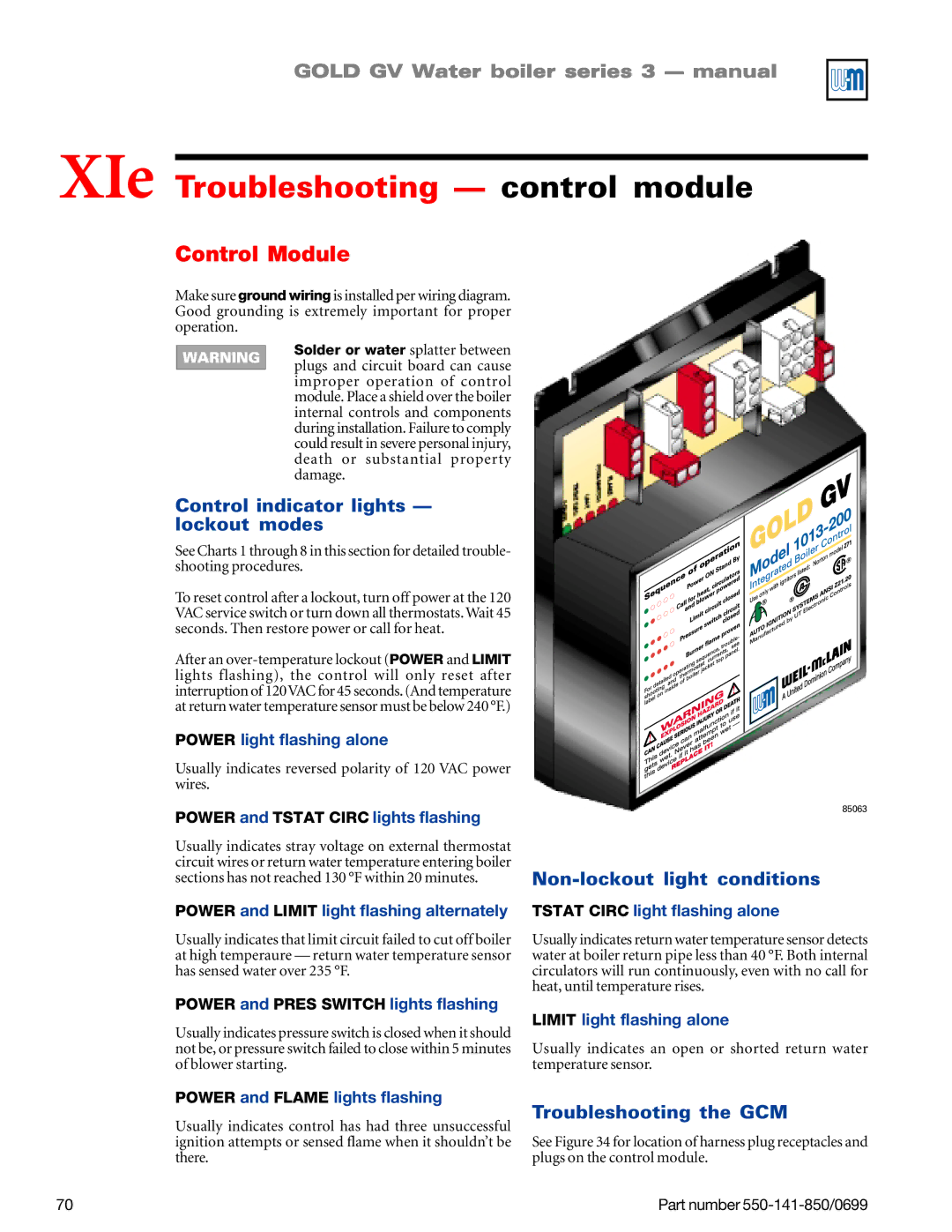 Weil-McLain GOLD DV WATER BOILER, 550-141-850/0599 manual XIe Troubleshooting control module, Control Module 