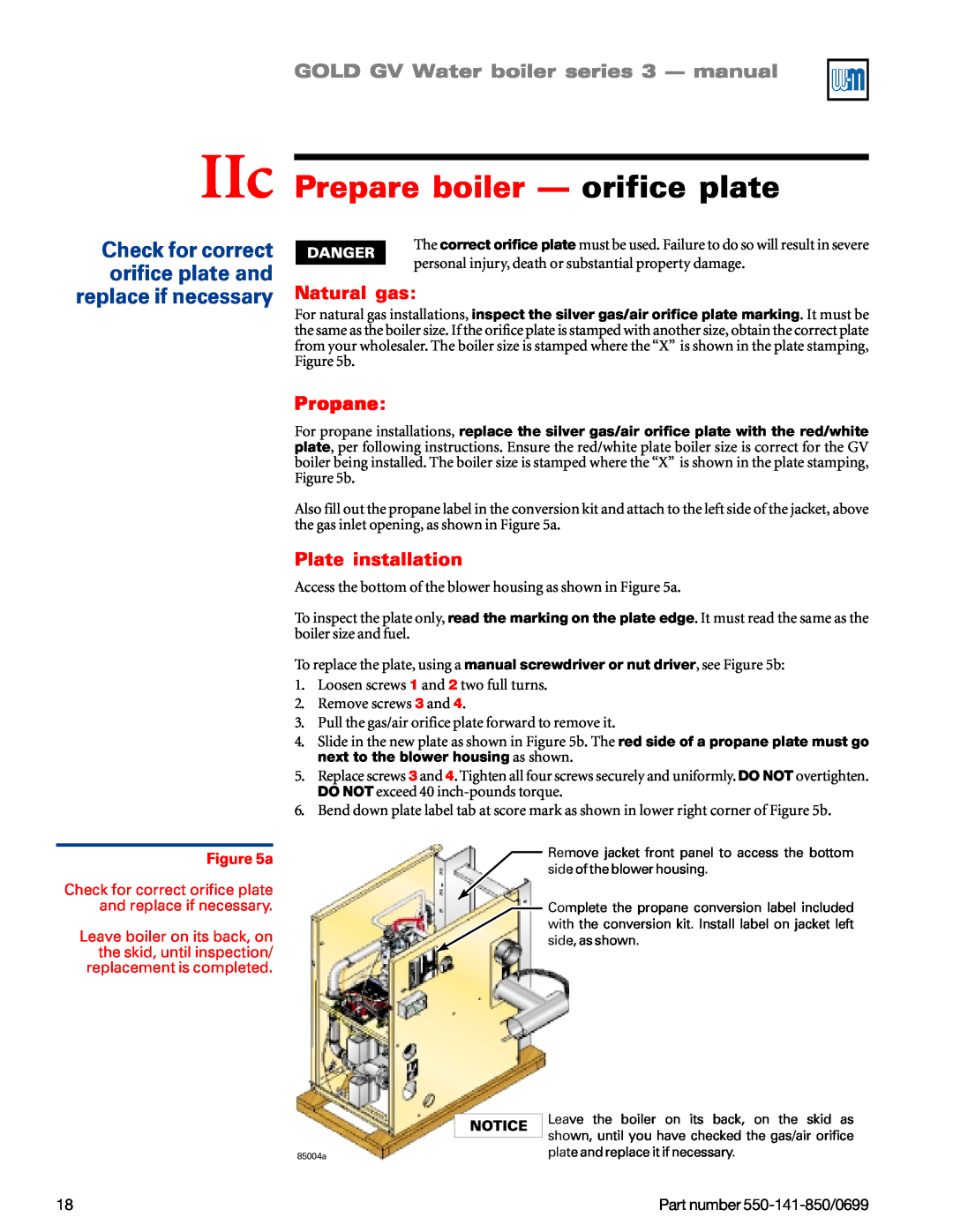 Weil-McLain GOLD DV WATER BOILER IIc Prepare boiler — orifice plate, GOLD GV Water boiler series 3 — manual, Natural gas 