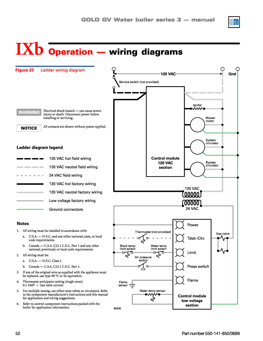 Weil-McLain GOLD DV WATER BOILER IXb Operation — wiring diagrams, GOLD GV Water boiler series 3 - manual, Notes 