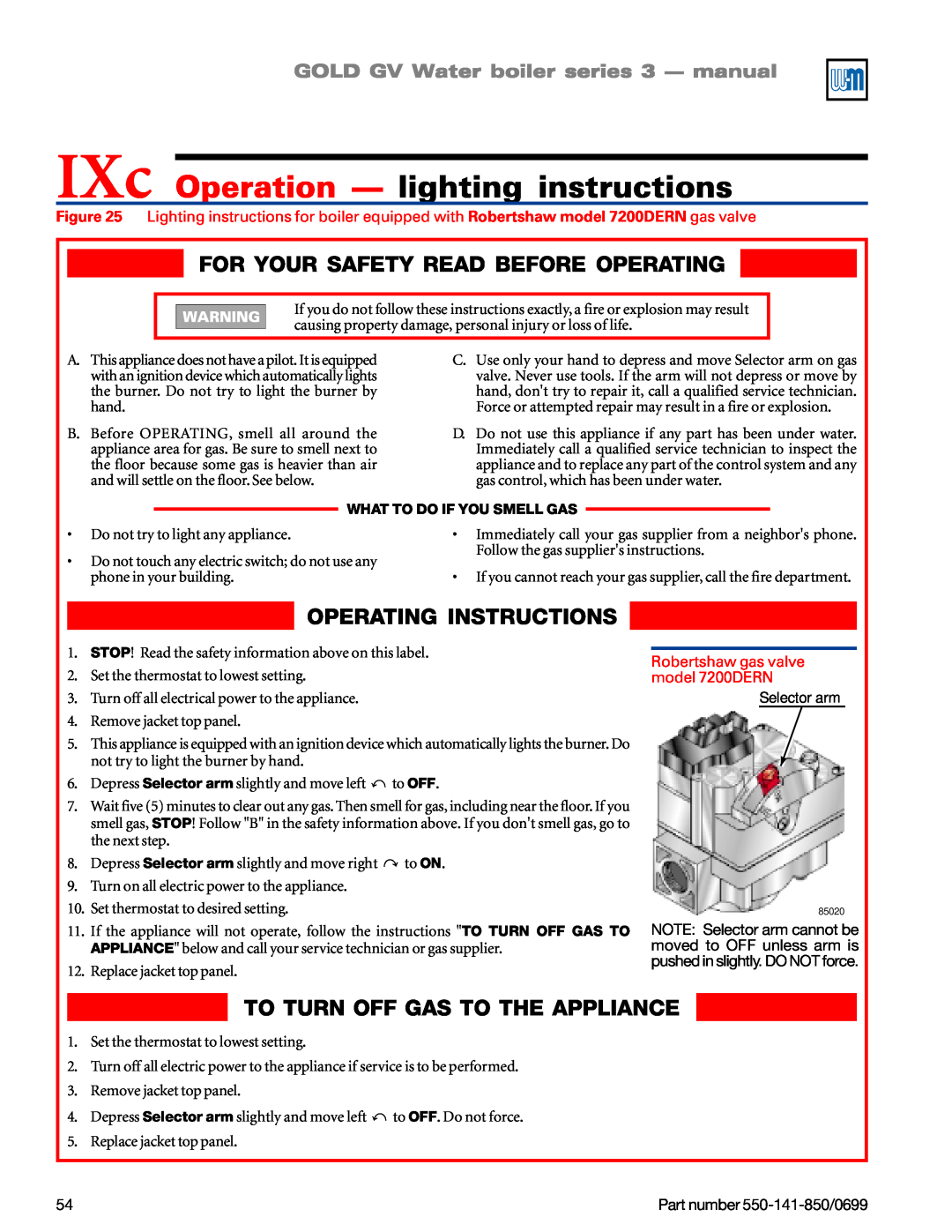 Weil-McLain GOLD DV WATER BOILER manual IXc Operation — lighting instructions, For Your Safety Read Before Operating 