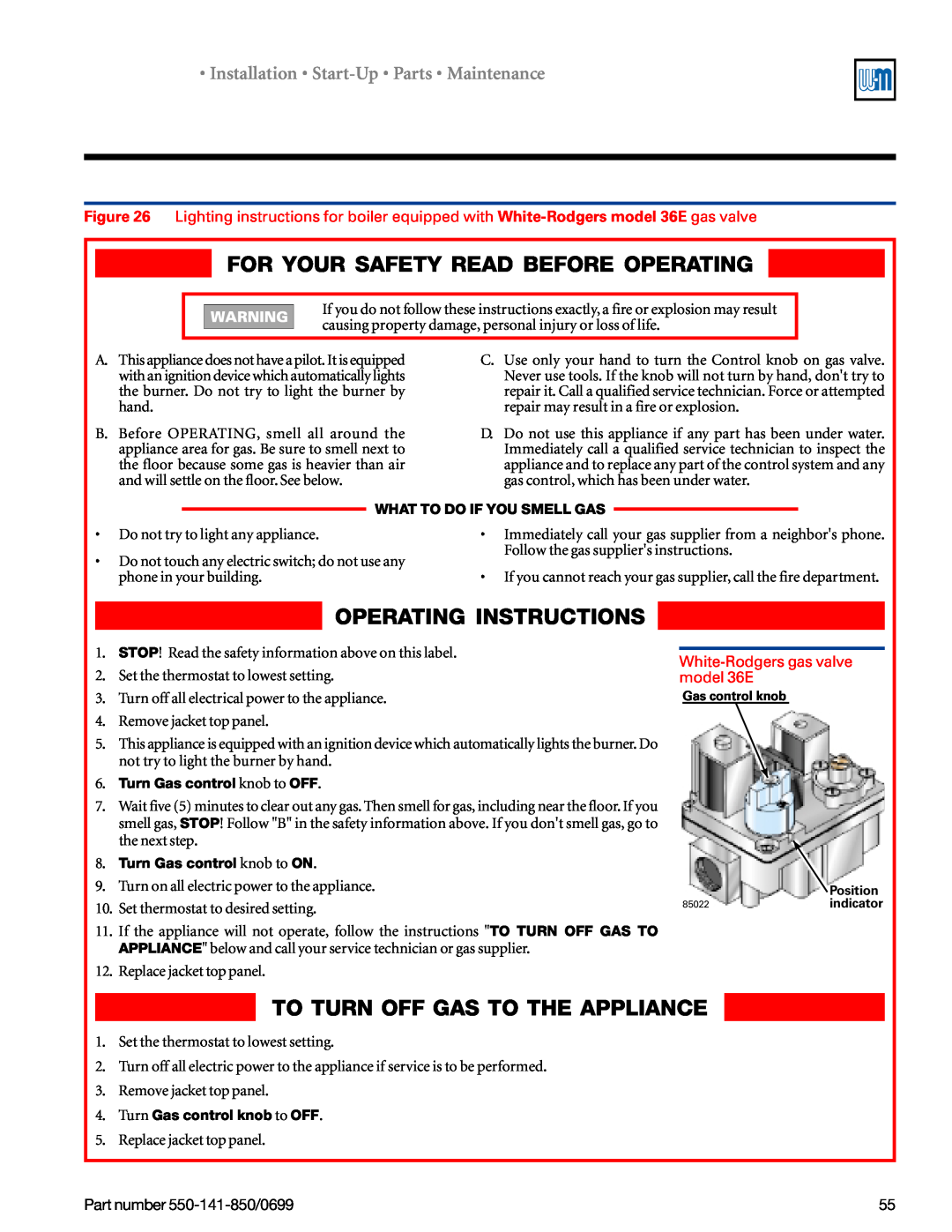 Weil-McLain 550-141-850/0599, GOLD DV WATER BOILER manual For Your Safety Read Before Operating, Operating Instructions 