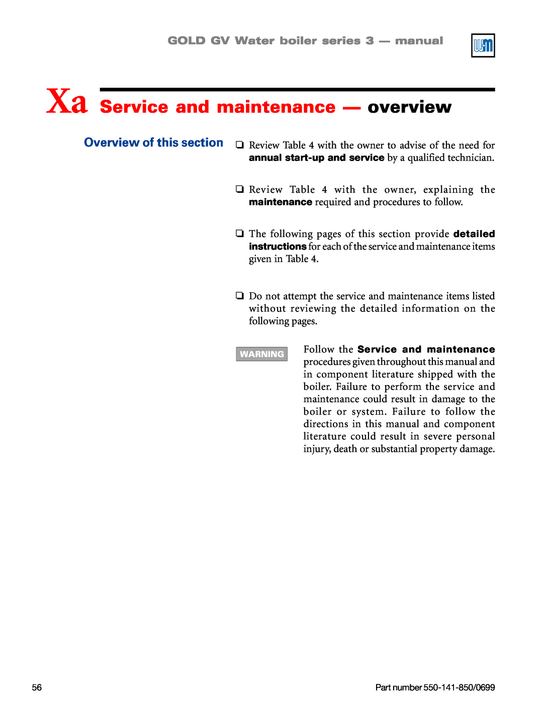 Weil-McLain GOLD DV WATER BOILER Xa Service and maintenance - overview, GOLD GV Water boiler series 3 — manual 
