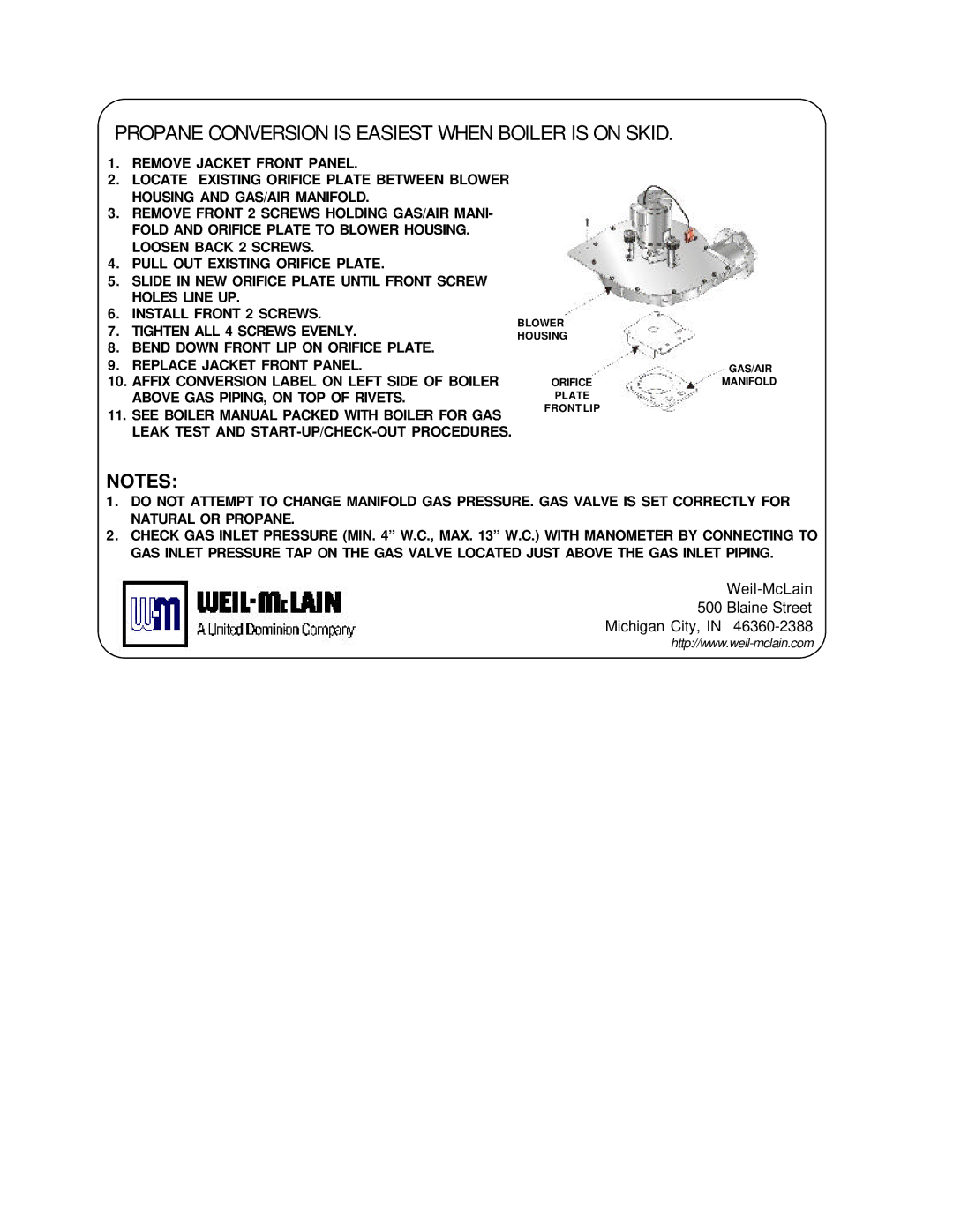 Weil-McLain GV-5 510-811-610, GV-6 510-811-615, GV-3 510-811-600 manual Propane Conversion is Easiest When Boiler is on Skid 