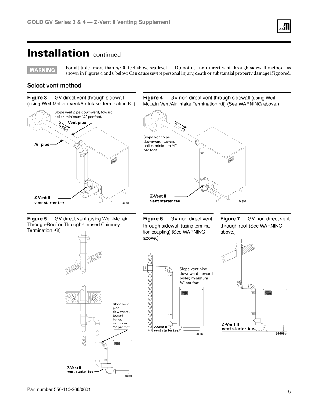 Weil-McLain GV Series 4, GV Series 3 manual Select vent method, Slope 