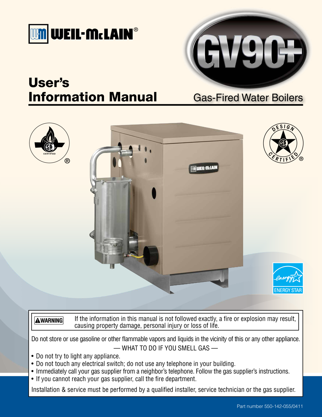 Weil-McLain GV90+ manual User’s Information Manual, Gas-FiredWater Boilers 