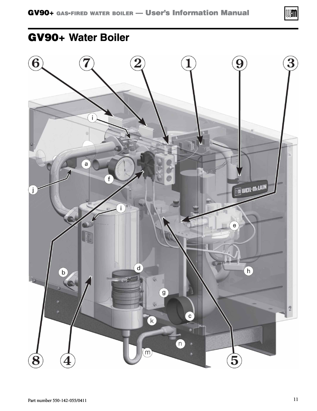Weil-McLain manual GV90+ Water Boiler, Part number 550-142-055/0411 