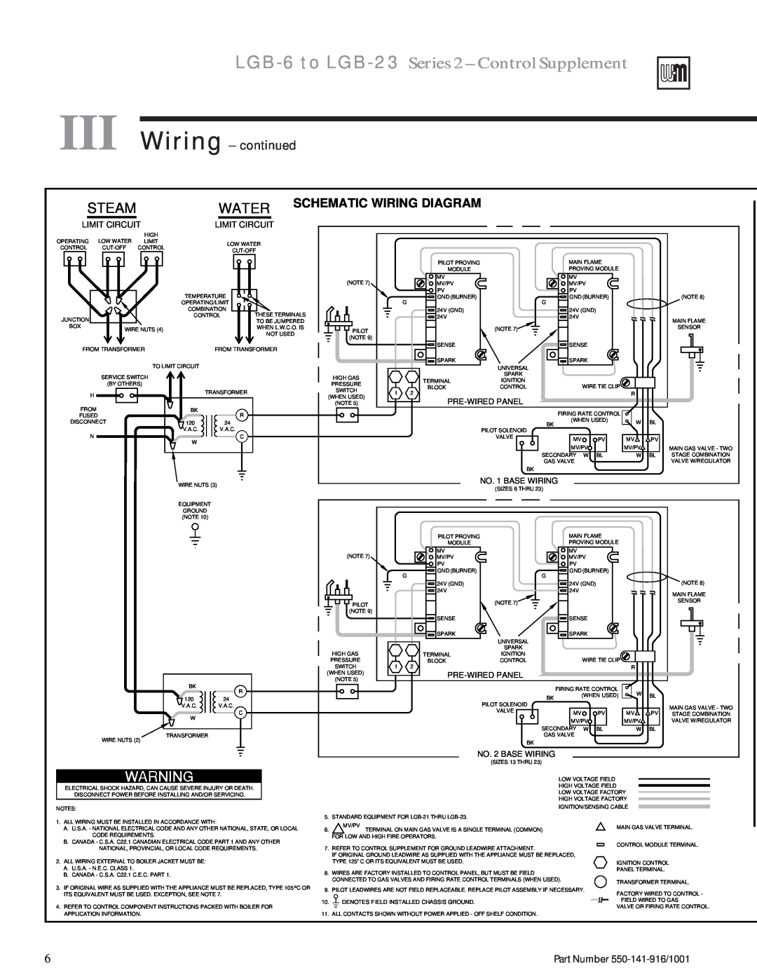 Weil-McLain manual III Wiring - continued, LGB-6to LGB-23 Series 2 - Control Supplement, Steam, Water, Limit Circuit 