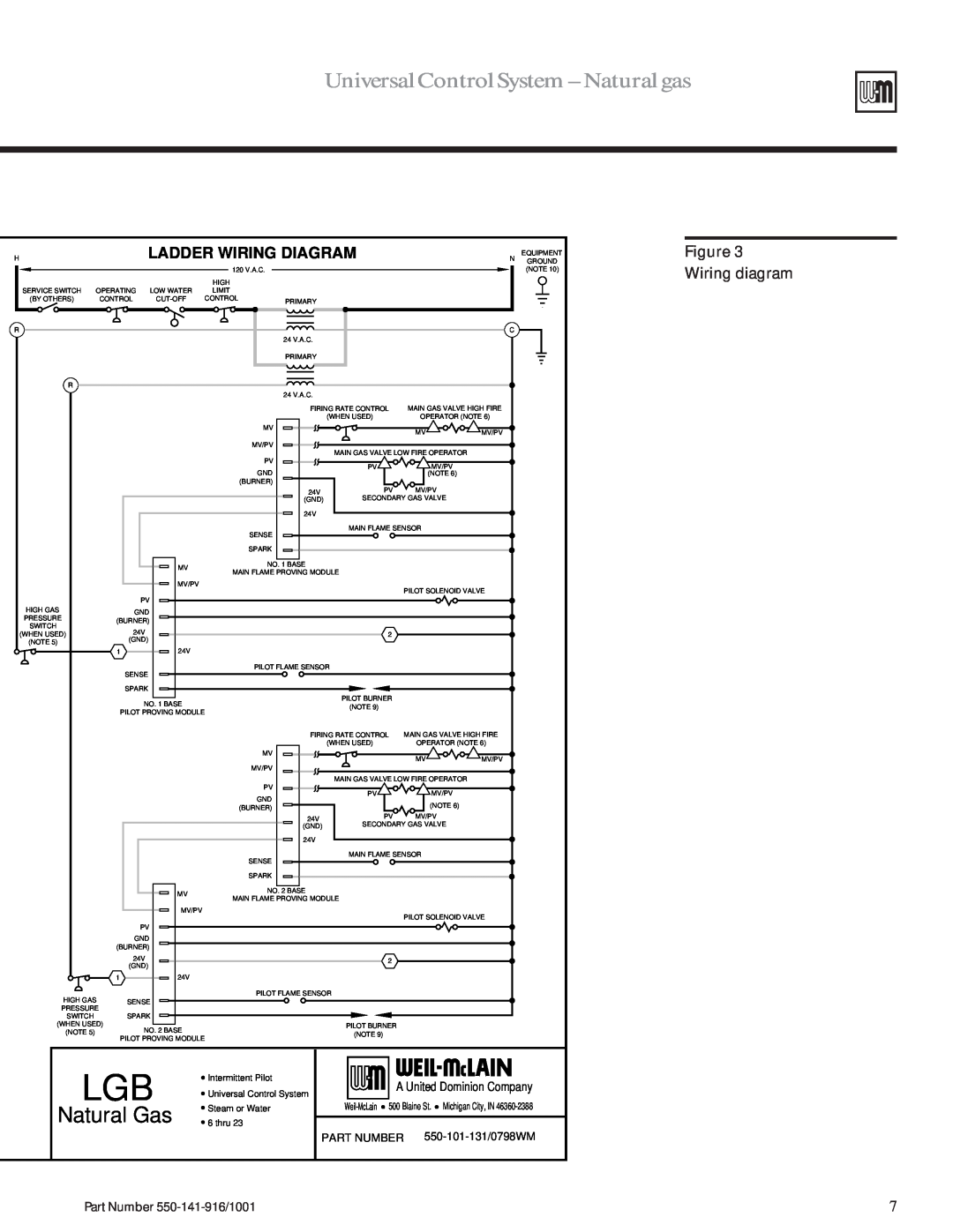 Weil-McLain LGB-23 Wiring diagram, Universal Control System - Natural gas, Natural Gas, Ladder Wiring Diagram, Part Number 