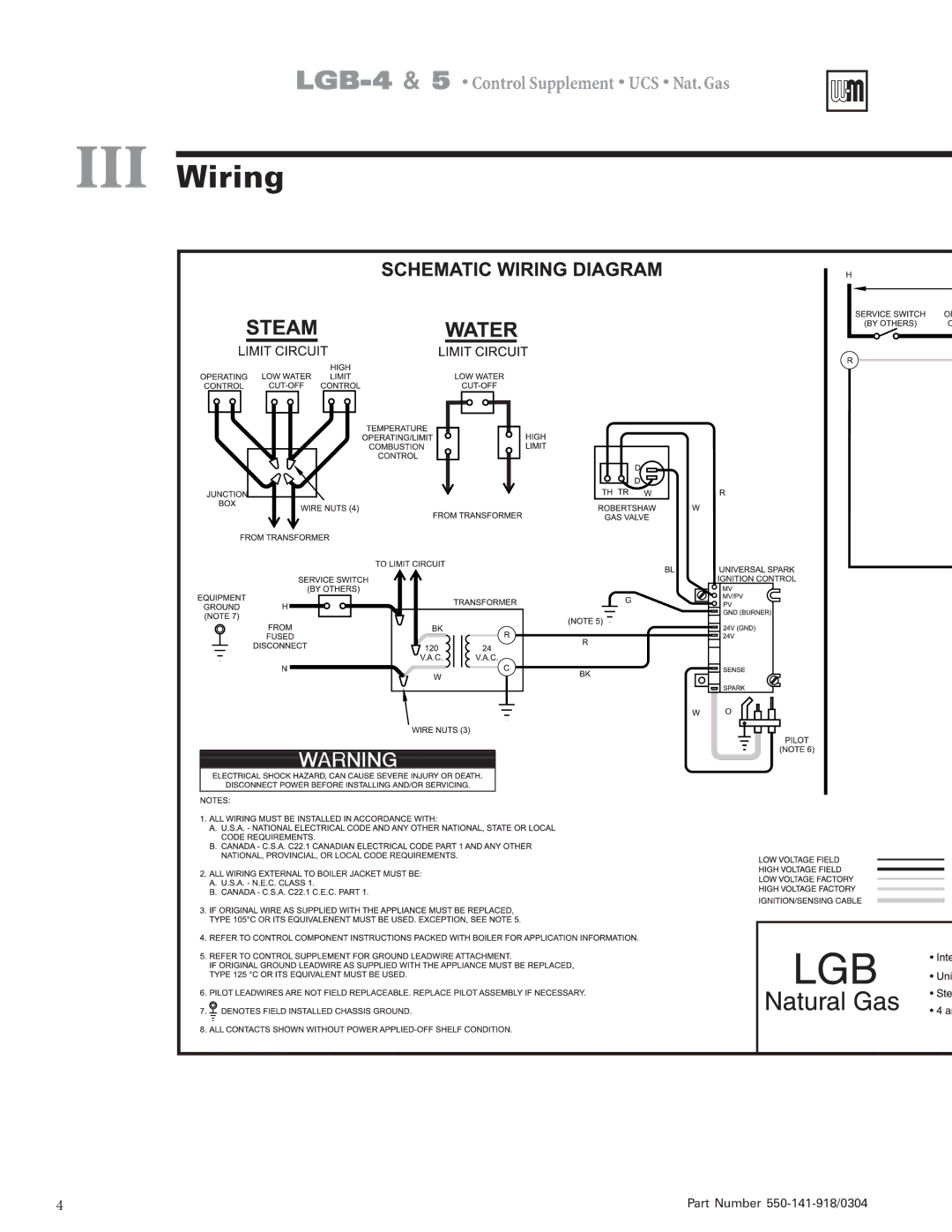 Weil-McLain LGB-5, LGB-4 operating instructions Iii, Wiring 