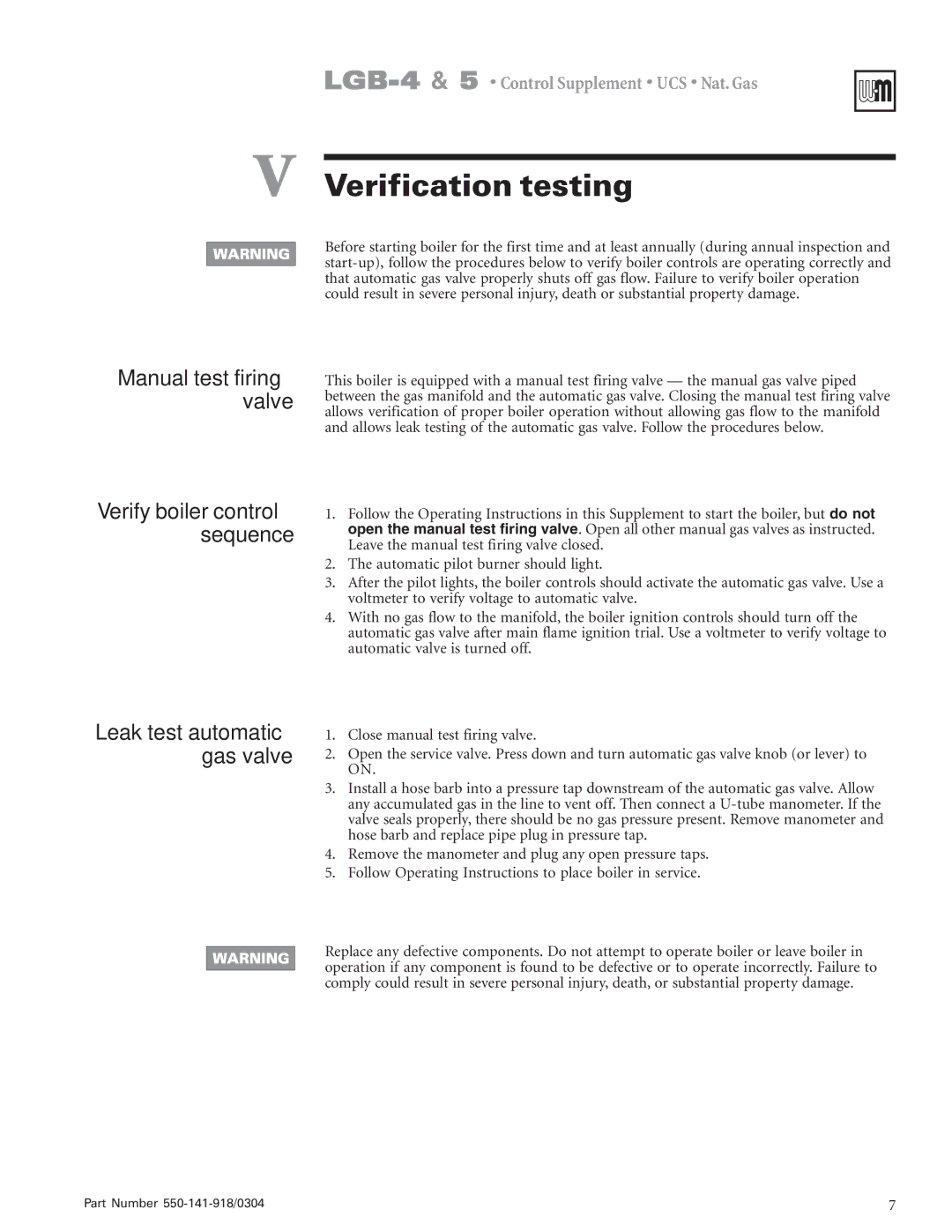 Weil-McLain LGB-4, LGB-5 operating instructions Verification testing 