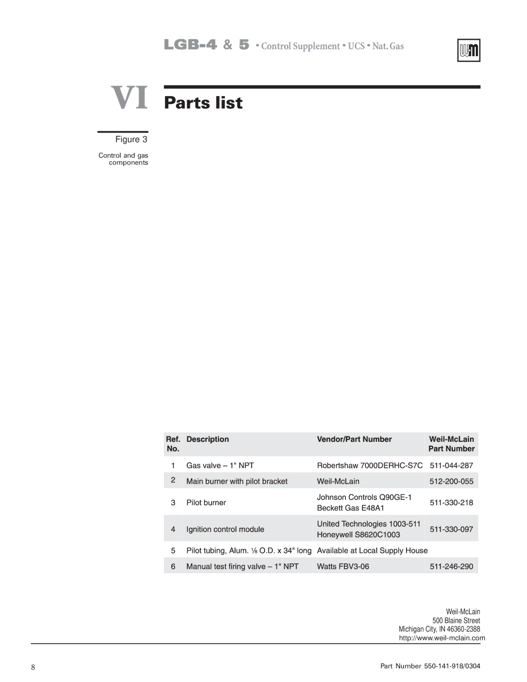 Weil-McLain LGB-5, LGB-4 operating instructions VI Parts list 