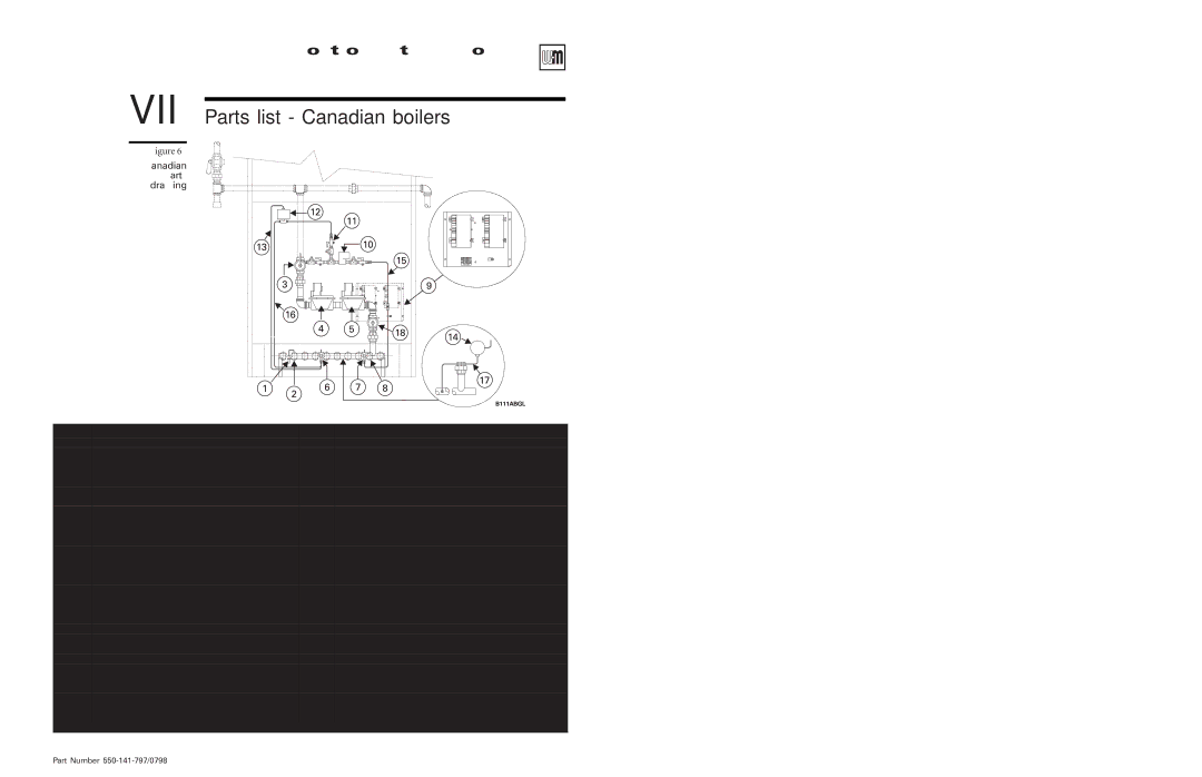 Weil-McLain LGB-11, LGB-7, LGB-14, LGB-8, LGB-20, LGB-13, LGB-15, LGB-12 VII Parts list Canadian boilers, Canadian parts drawing 