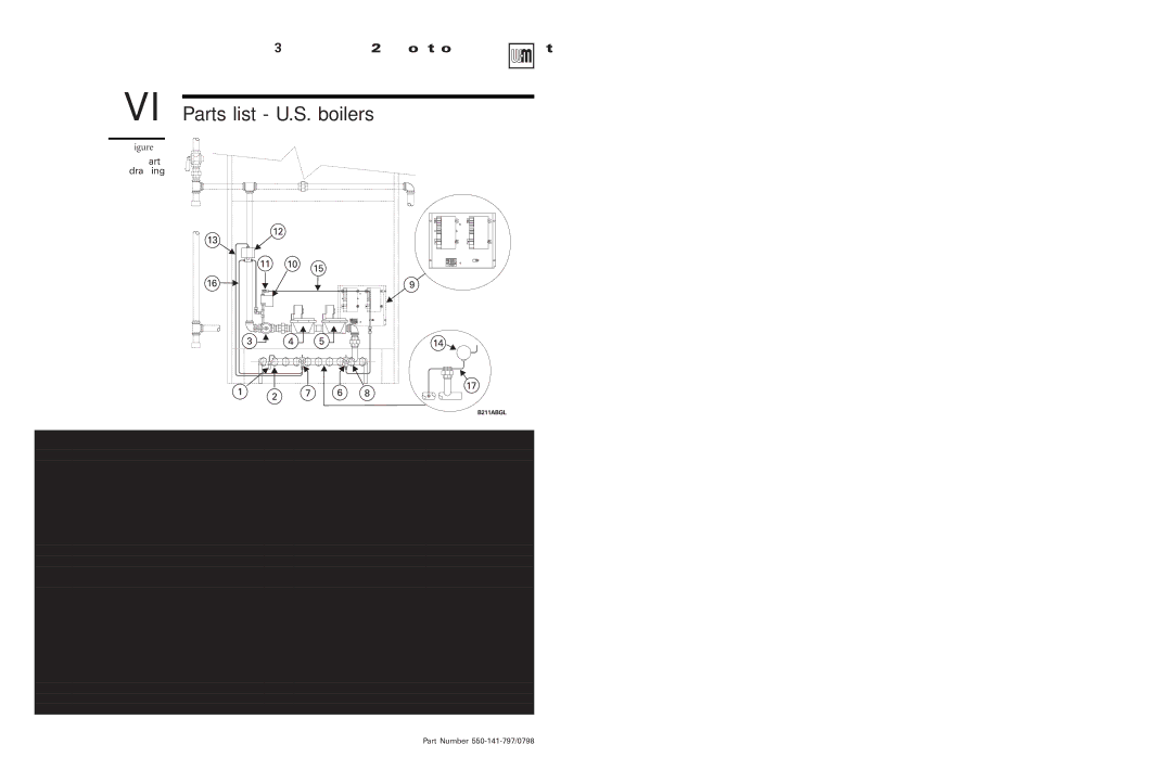 Weil-McLain LGB-16, LGB-7, LGB-14, LGB-8, LGB-20, LGB-13, LGB-15, LGB-12, LGB-17, LGB-10 VI Parts list U.S. boilers, Parts drawing 