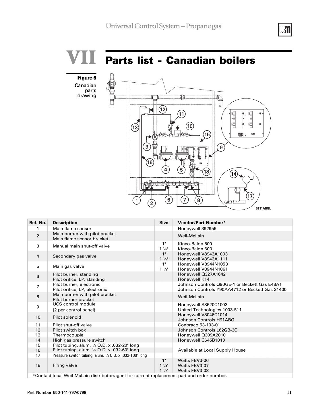 Weil-McLain LGB-11 VII Parts list - Canadian boilers, Canadian parts drawing, Universal Control System - Propane gas, xD g 