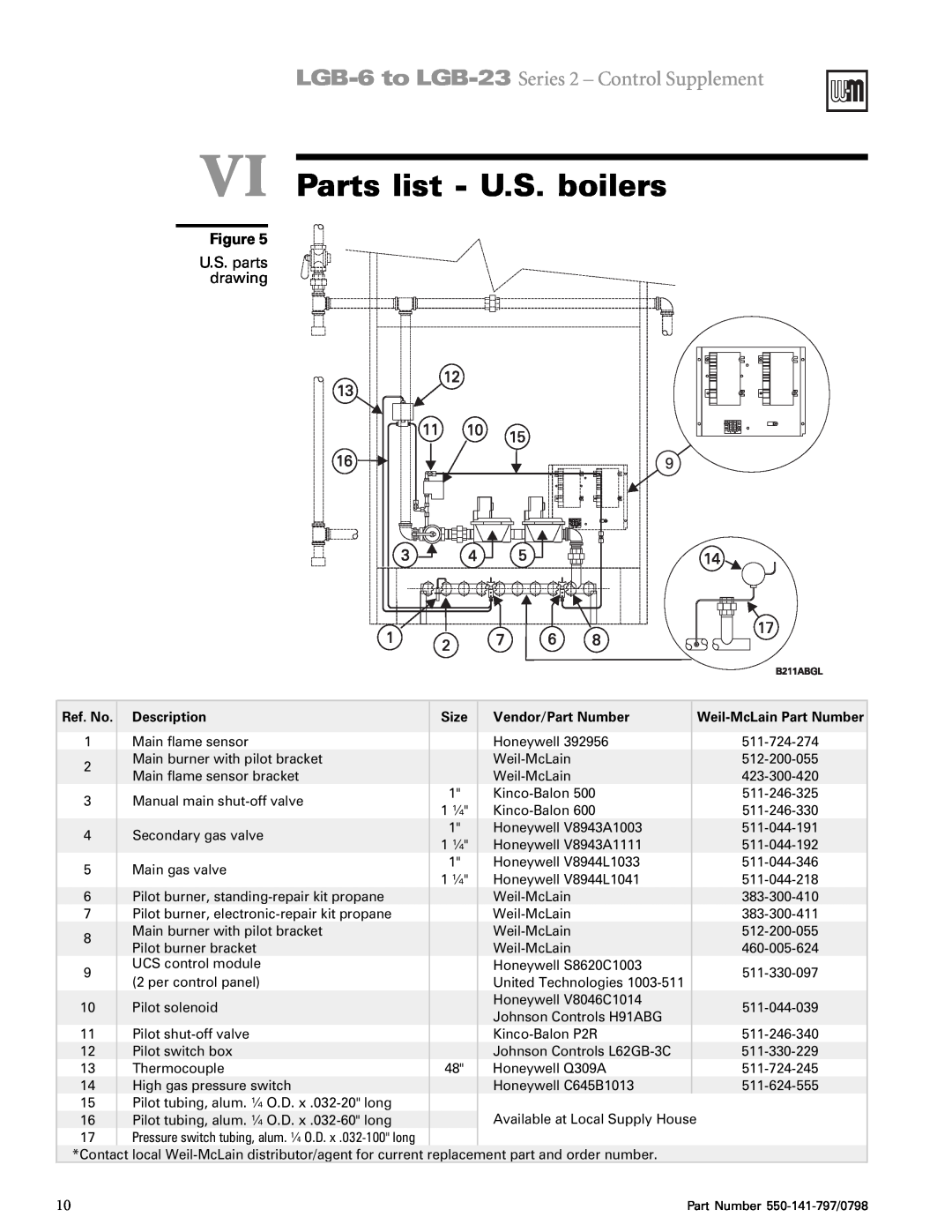 Weil-McLain LGB-16 VI Parts list - U.S. boilers, U.S. parts drawing, LGB-6to LGB-23 Series 2 - Control Supplement, x tD g 