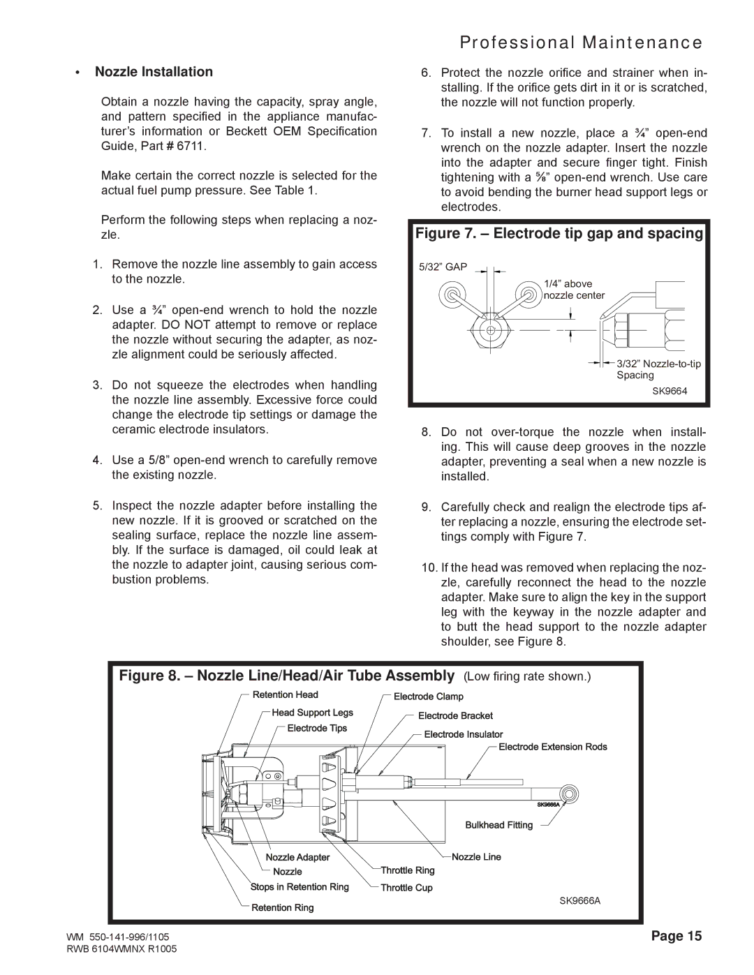 Weil-McLain NX manual Electrode tip gap and spacing, Nozzle Installation 