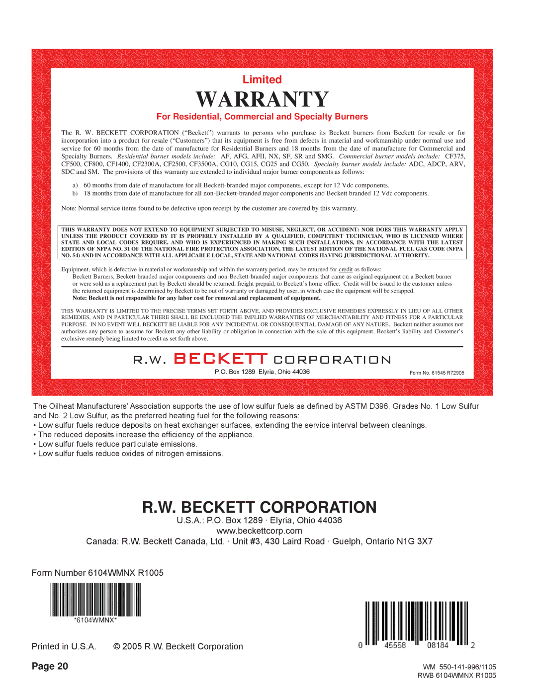 Weil-McLain NX manual Warranty 