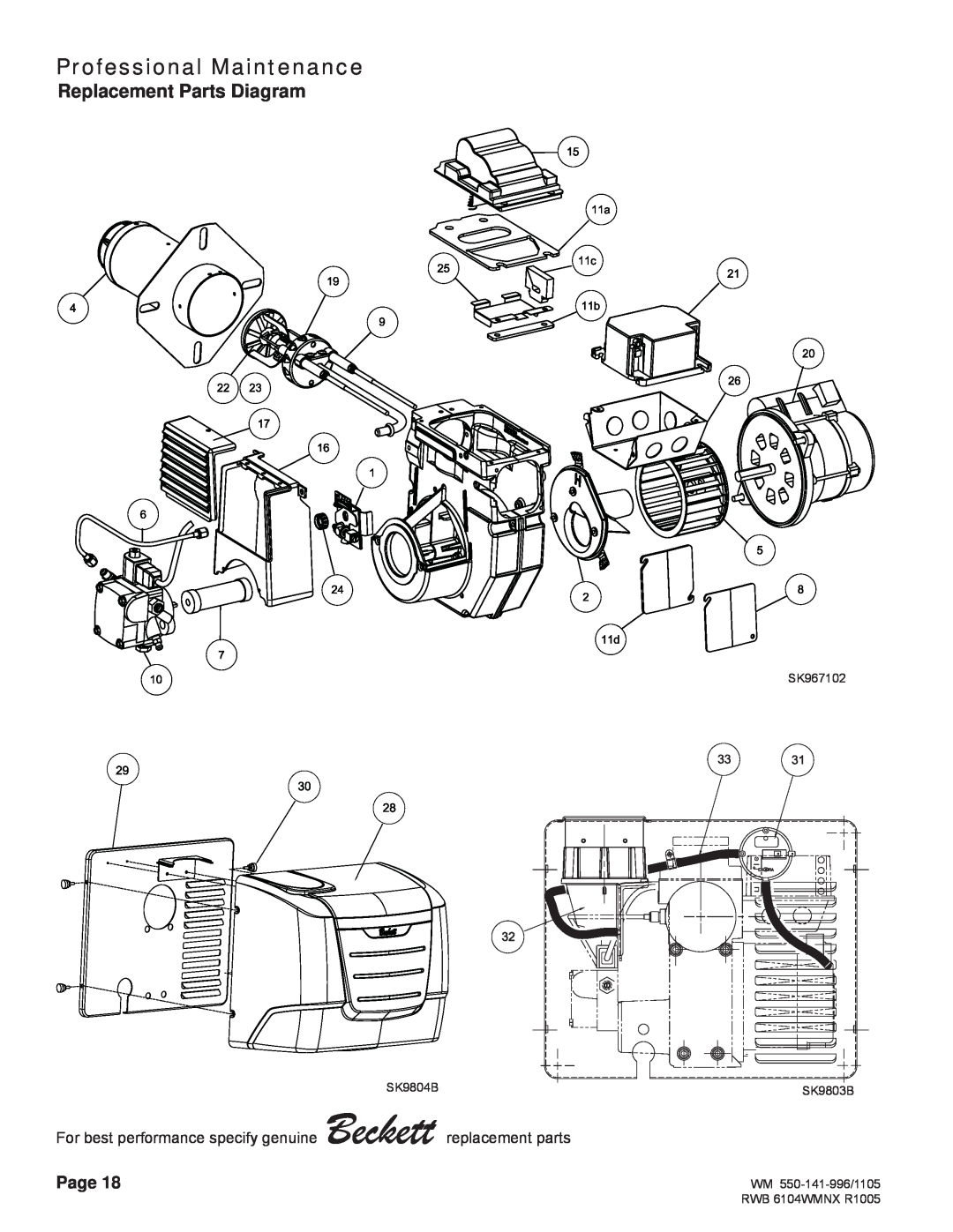 Weil-McLain NX manual Replacement Parts Diagram, Professional Maintenance, Page, SK967102, SK9804B, SK9803B 