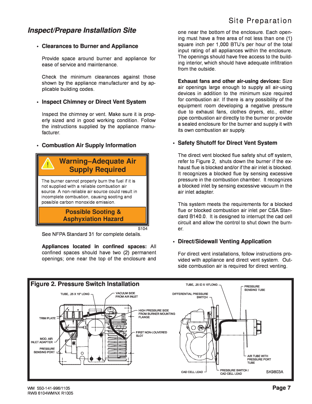 Weil-McLain NX manual Inspect/Prepare Installation Site, Site Preparation, Warning-AdequateAir Supply Required, Page 