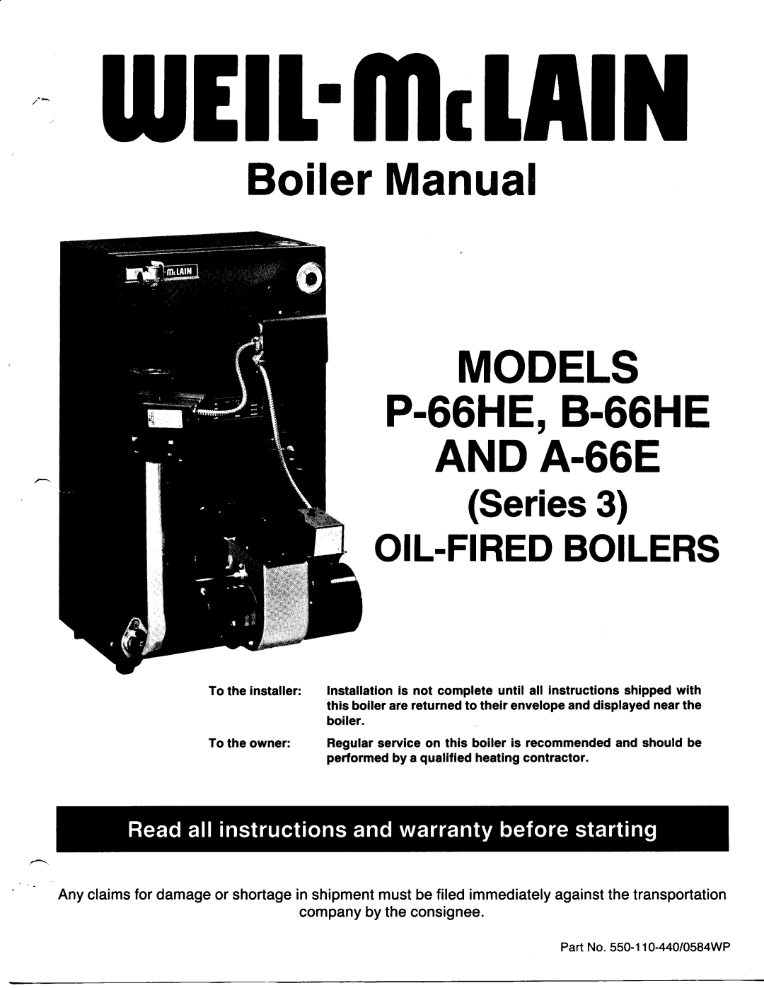 Weil-McLain B-66HE, P-66HE, A-66E manual 