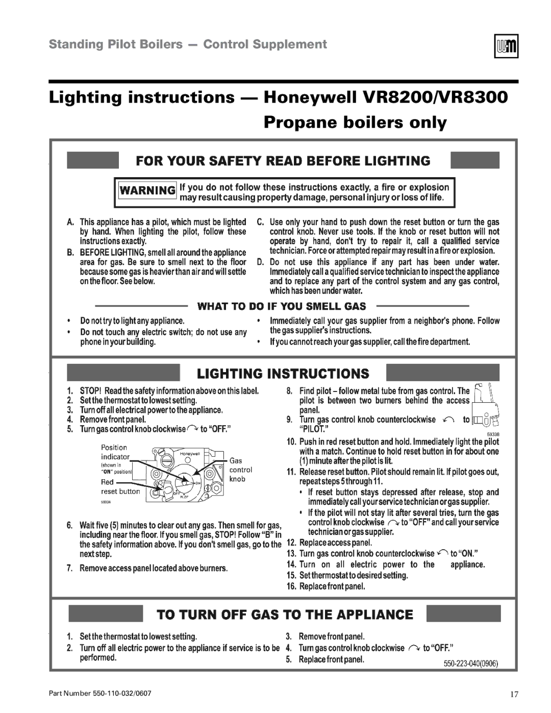 Weil-McLain EG-30 THRU -75, PEG-30 THRU -65 manual Standing Pilot Boilers Control Supplement 