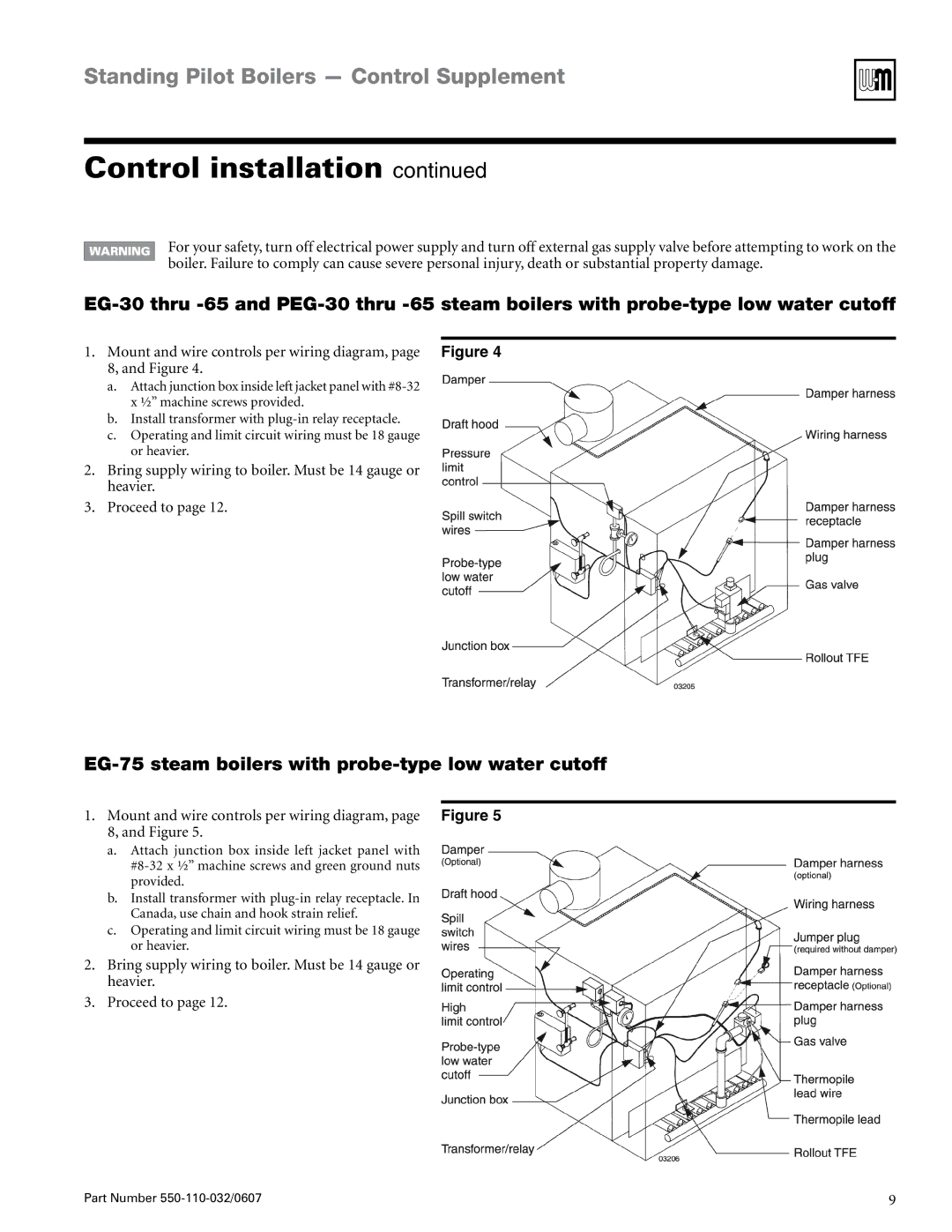 Weil-McLain EG-30 THRU -75, PEG-30 THRU -65 manual EG-75 steam boilers with probe-type low water cutoff 