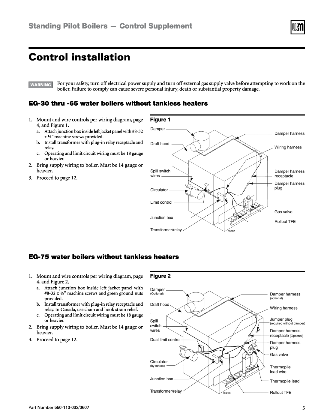 Weil-McLain EG-30 THRU -75, PEG-30 THRU -65 manual Control installation, EG-75water boilers without tankless heaters 