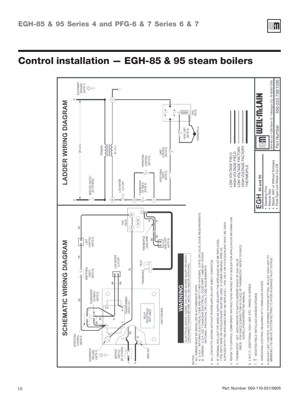 Weil-McLain EGH-95, PFG-6 manual Control installation EGH-85 & 95 steam boilers 