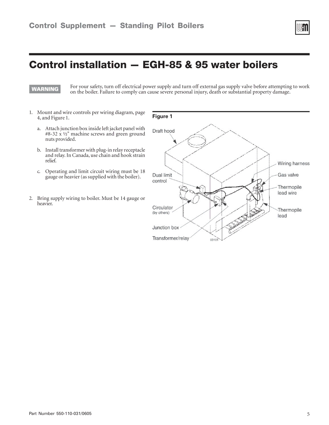 Weil-McLain PFG-6, EGH-95 manual Control installation EGH-85 & 95 water boilers 