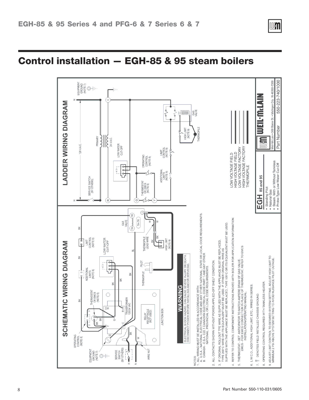 Weil-McLain PFG-6, EGH-95 manual Control installation EGH-85 & 95 steam boilers 