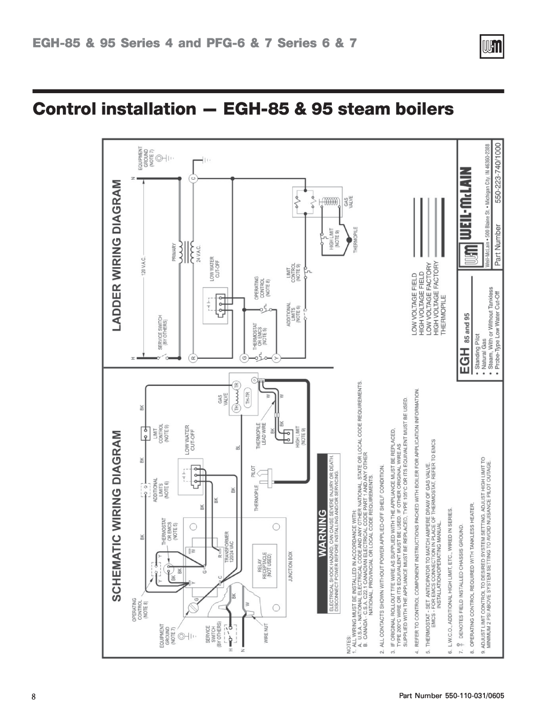 Weil-McLain EGH-95 manual Control installation - EGH-85& 95 steam boilers, EGH-85& 95 Series 4 and PFG-6& 7 Series 