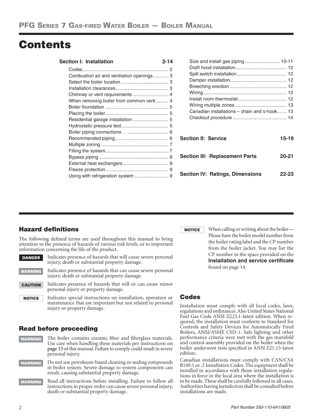 Weil-McLain PFG-7 manual Contents 