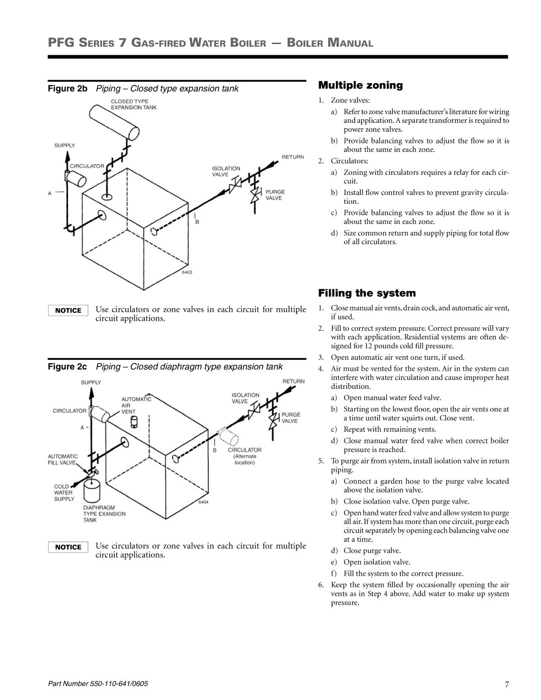 Weil-McLain PFG-7 manual Multiple zoning, Filling the system 