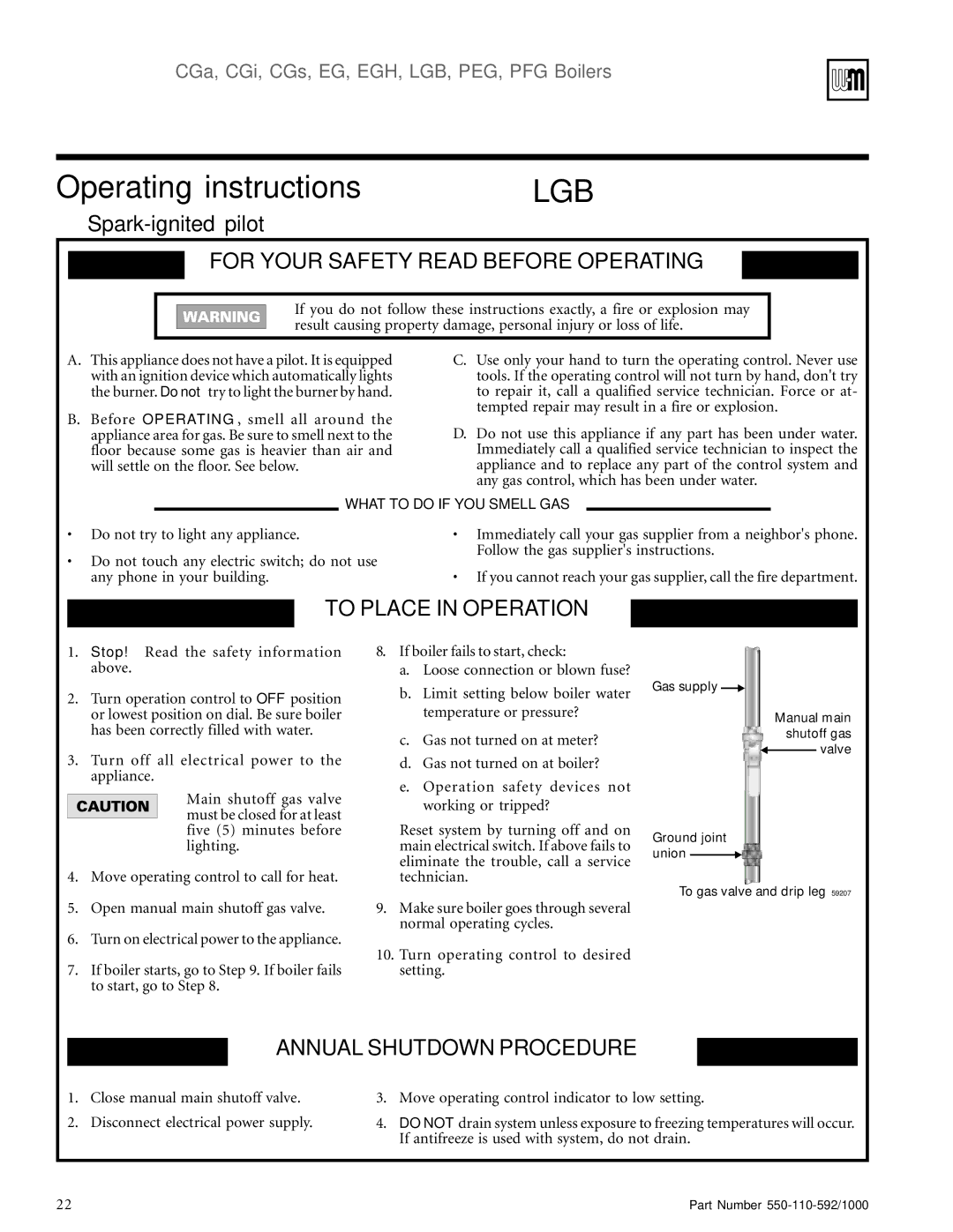 Weil-McLain LGB, PFG, PEG, CGs, CGi, EGH manual To Place in Operation, Annual Shutdown Procedure 