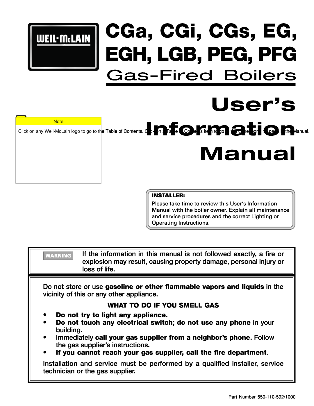 Weil-McLain manual CGa, CGi, CGs, EG, EGH, LGB, PEG, PFG, User’s Information Manual, Gas-FiredBoilers 