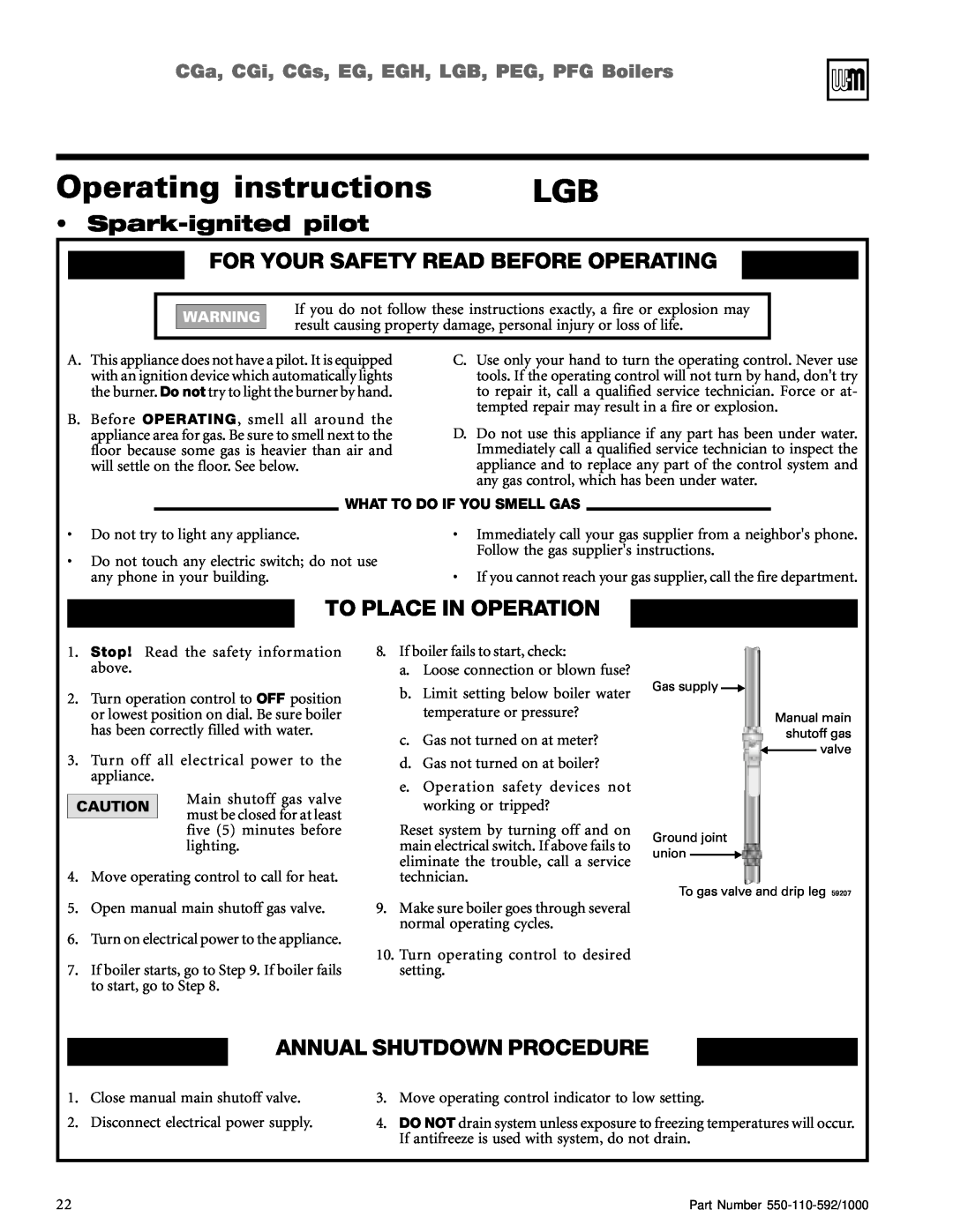 Weil-McLain manual To Place In Operation, Annual Shutdown Procedure, CGa,CGi,CGs,EG,EGH,LGB,PEG,PFGBoilers 