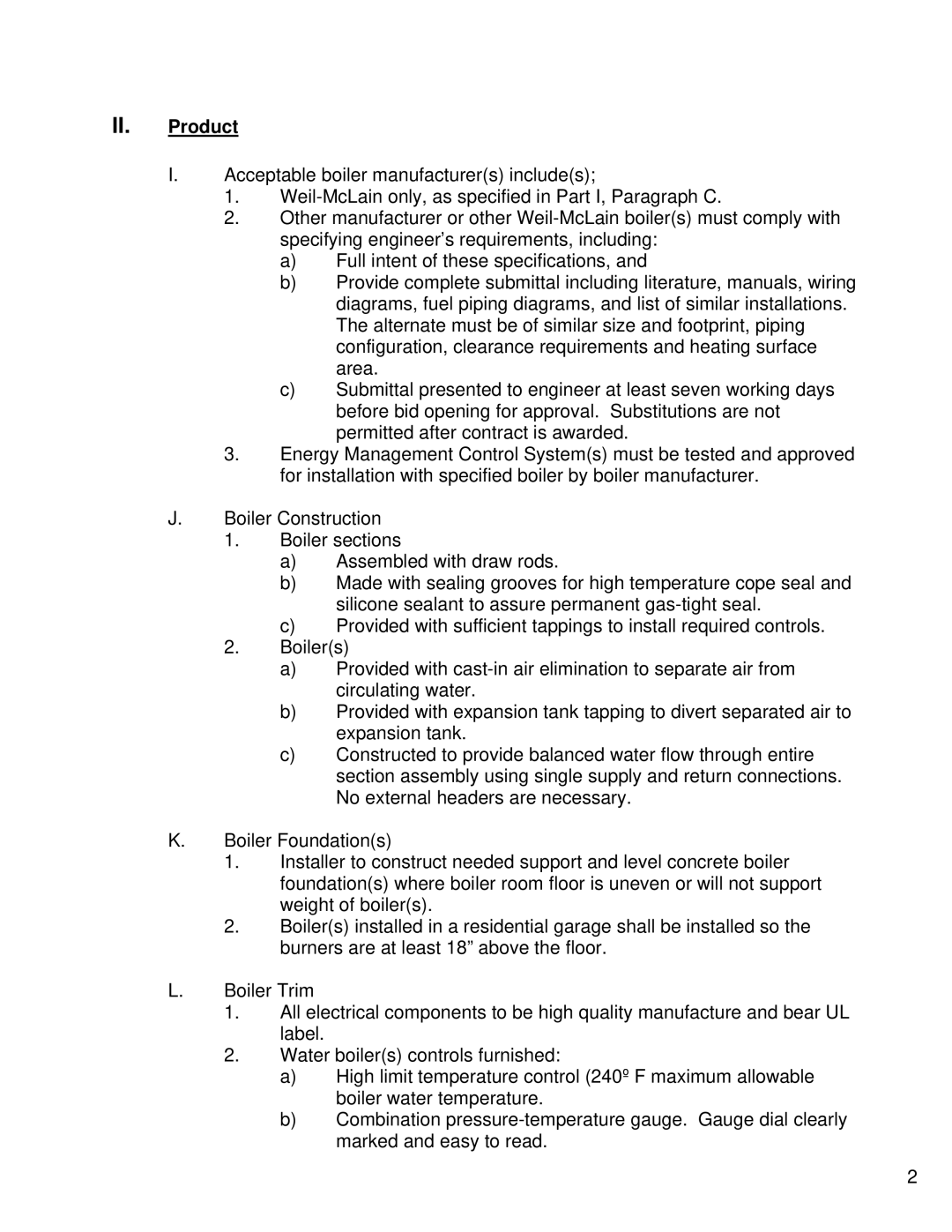 Weil-McLain PFG Series specifications II. Product 