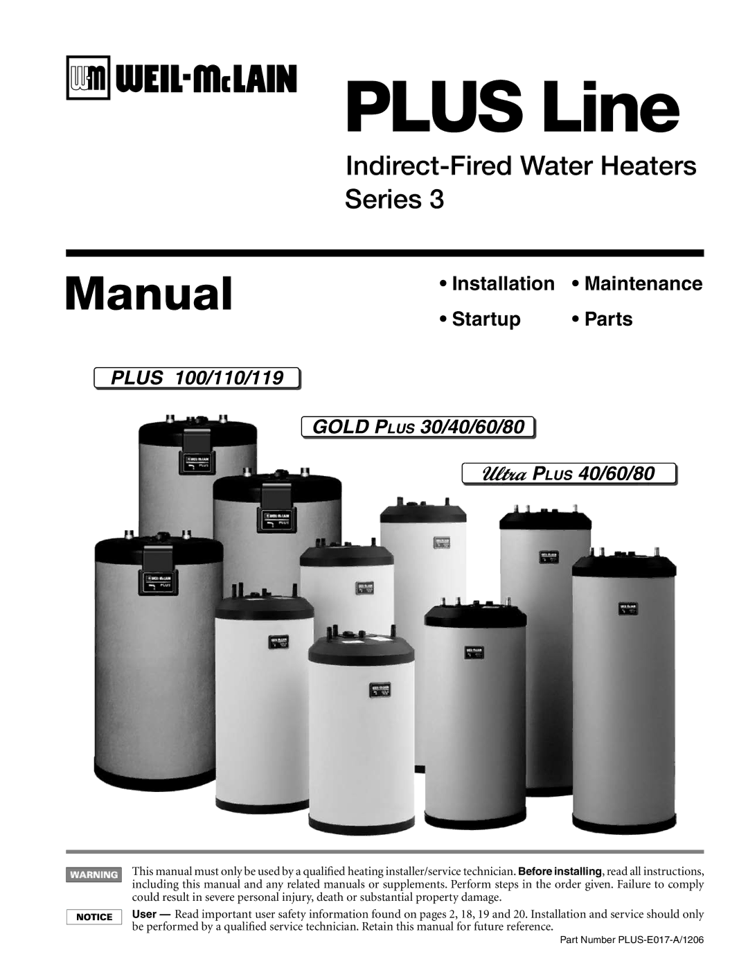 Weil-McLain PLUS-E017-A/1206 manual Plus Line 