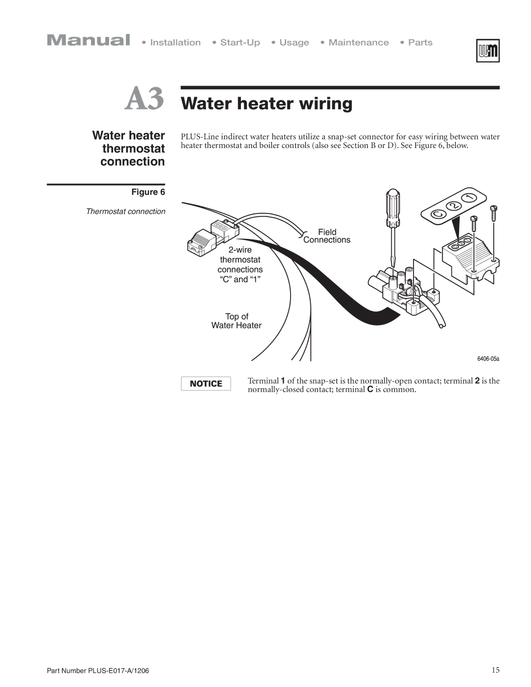 Weil-McLain PLUS-E017-A/1206 manual Water heater wiring 